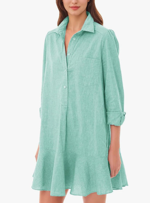 Ivyshape | Collar Buttons Down Ruffled Mini Dress