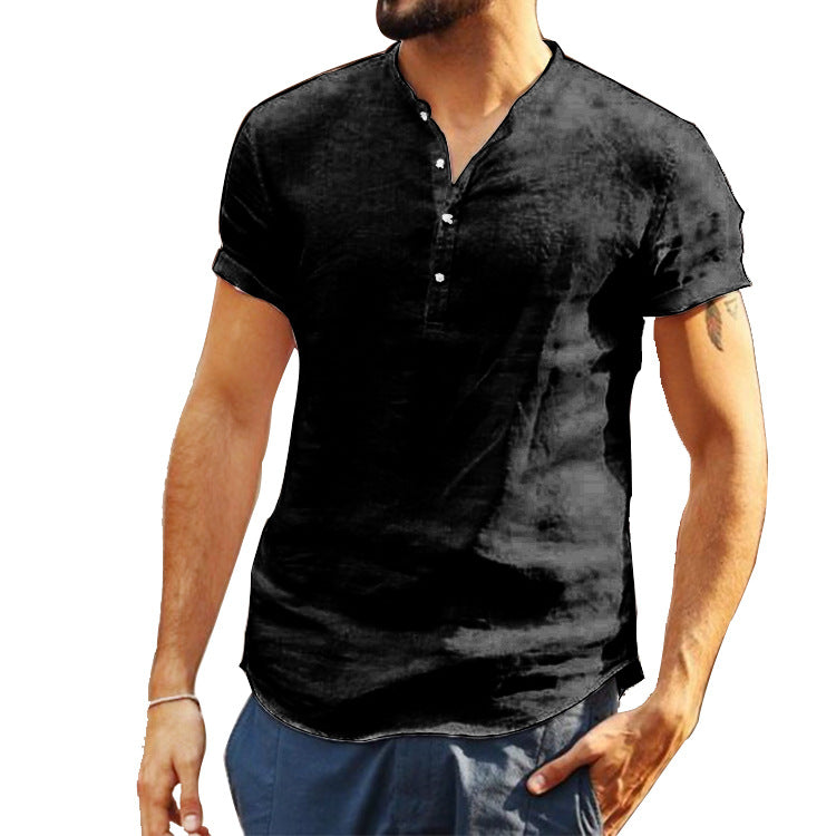 Men's Short Sleeve Henley Shirt made of airy cotton with a modern stand-up collar Ivyshape