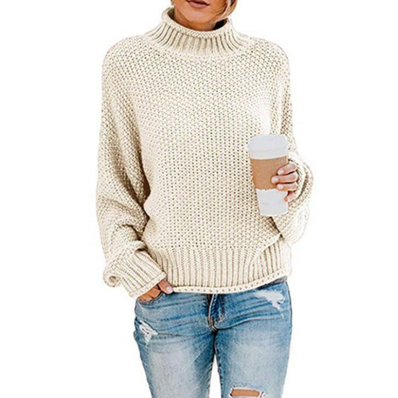 Women's cozy knit sweater with high collar and soft textured design Ivyshape
