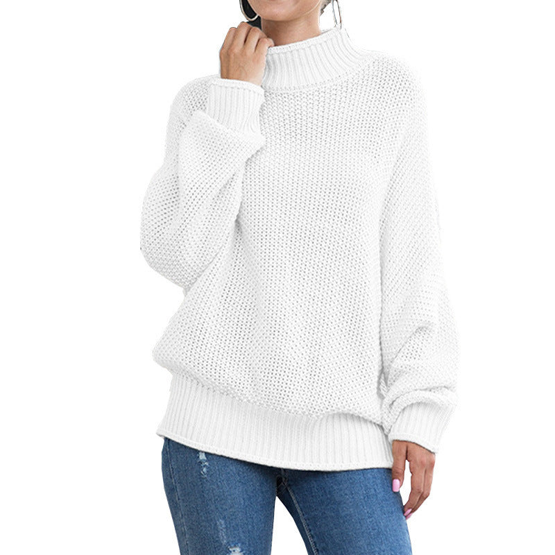 Women's chunky knit sweater with high turtleneck and casual cut Ivyshape