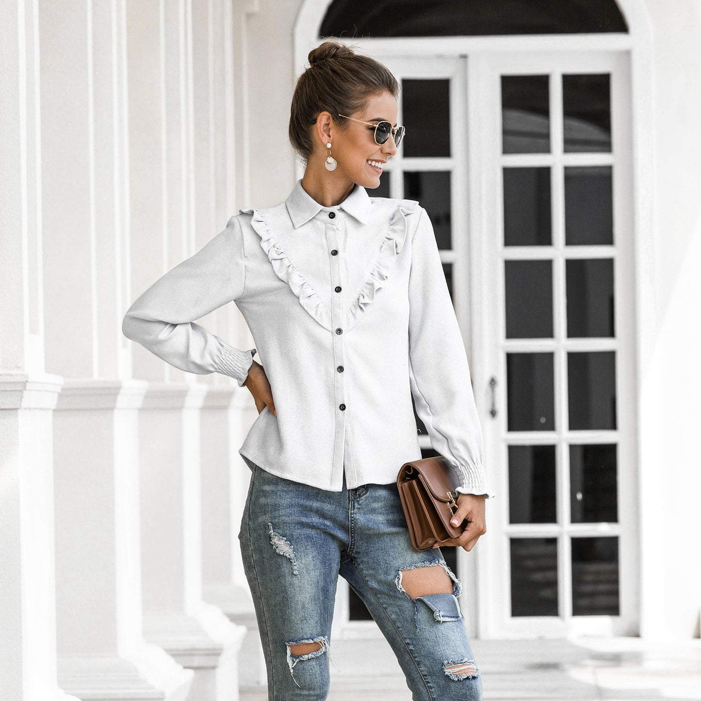 Women’s blouse with ruffle details Ivyshape