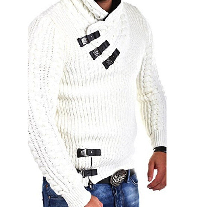 Men's knitted sweater with innovative shawl collar and exclusive button details Ivyshape