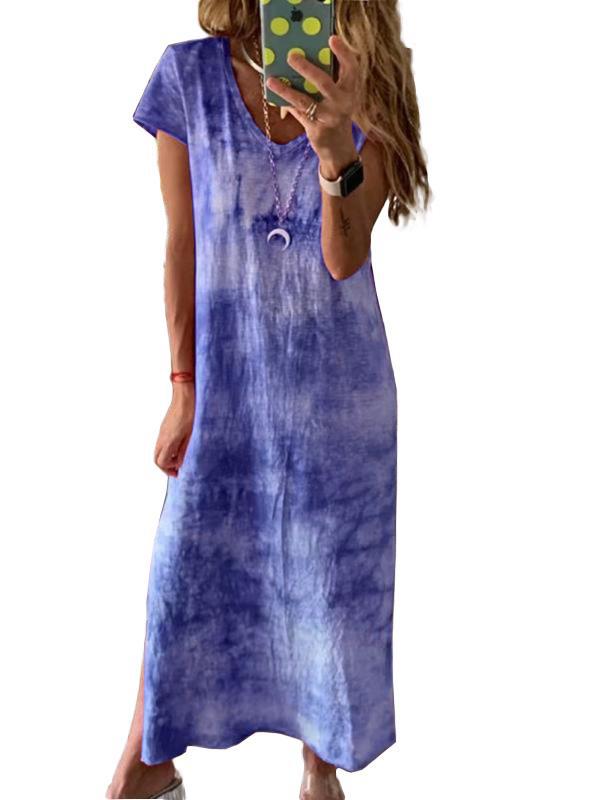 Women’s maxi dress with creative tie-dye design and V-neck Ivyshape