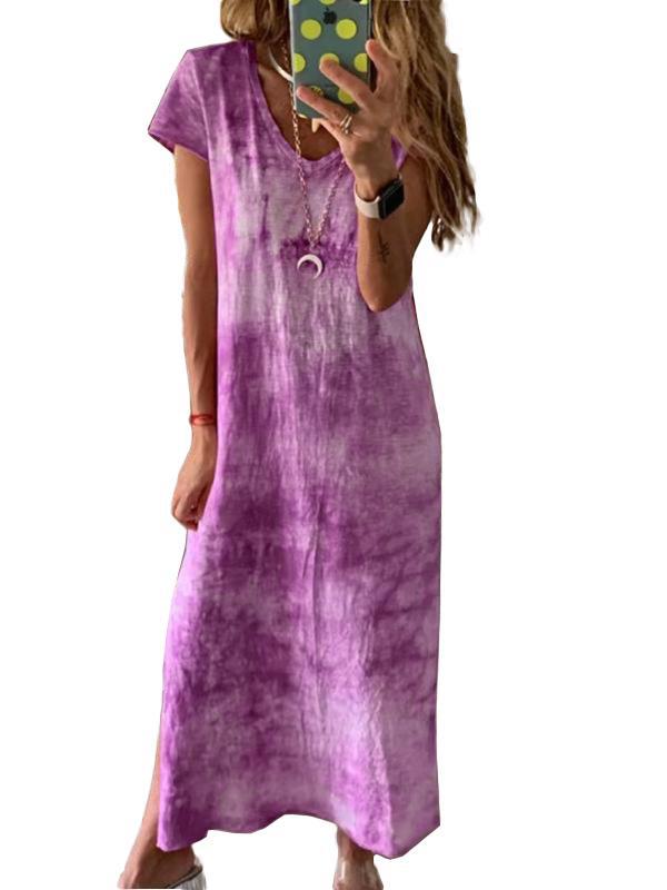 Women’s maxi dress with creative tie-dye design and V-neck Ivyshape