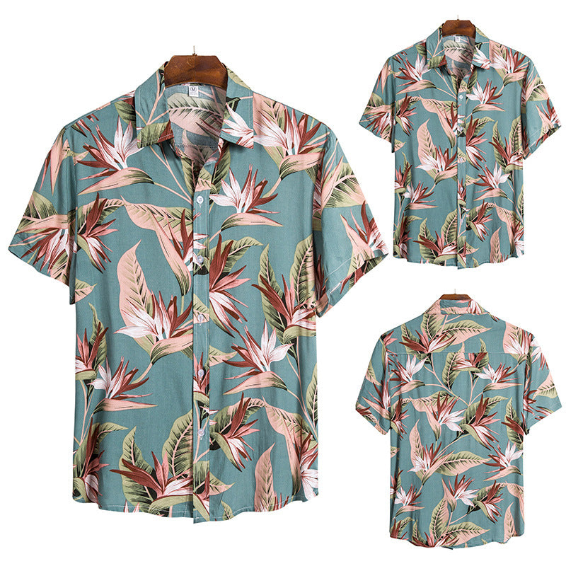 Men's Short Sleeve Shirt with Tropical Leaf Design and Relaxed Fit Ivyshape