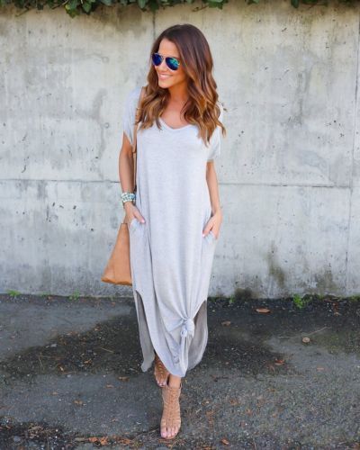 Women Knot Casual Maxi Dress Ivyshape