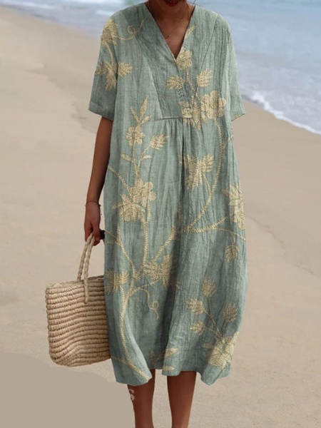 Ivyshape | Casual dress with floral print made of breathable cotton fabric