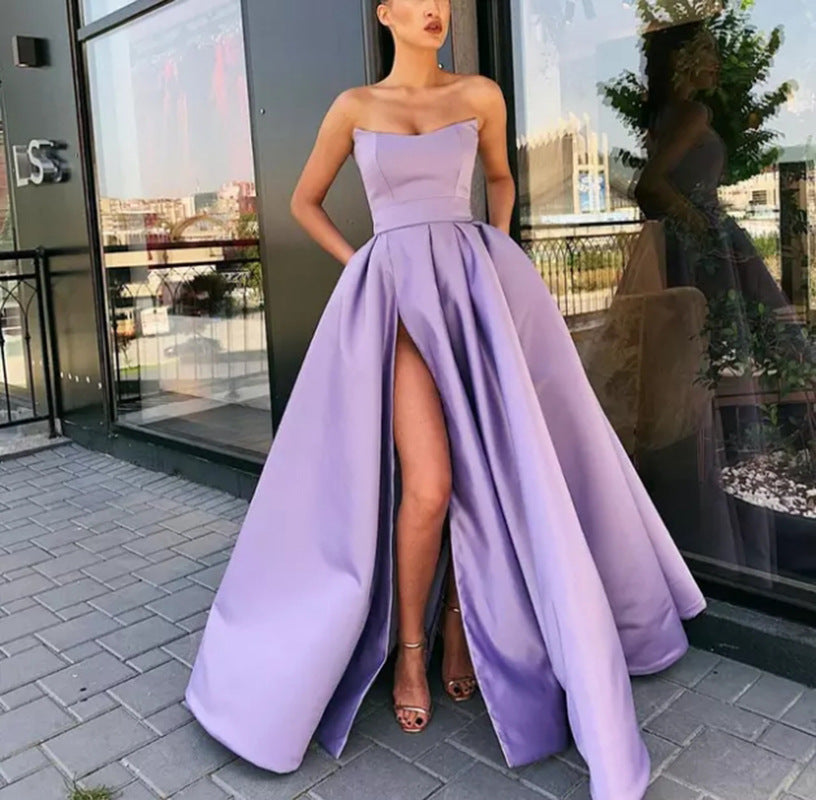 Women evening dress with off-shoulder design and high slit Ivyshape