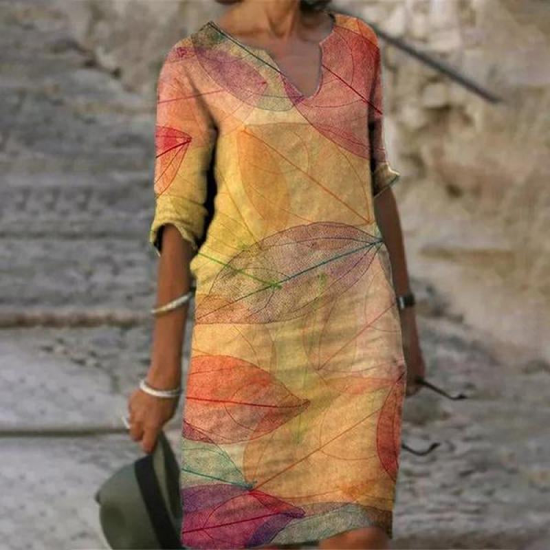 Ivyshape | Charming Linen Dress with Floral Pattern for Women