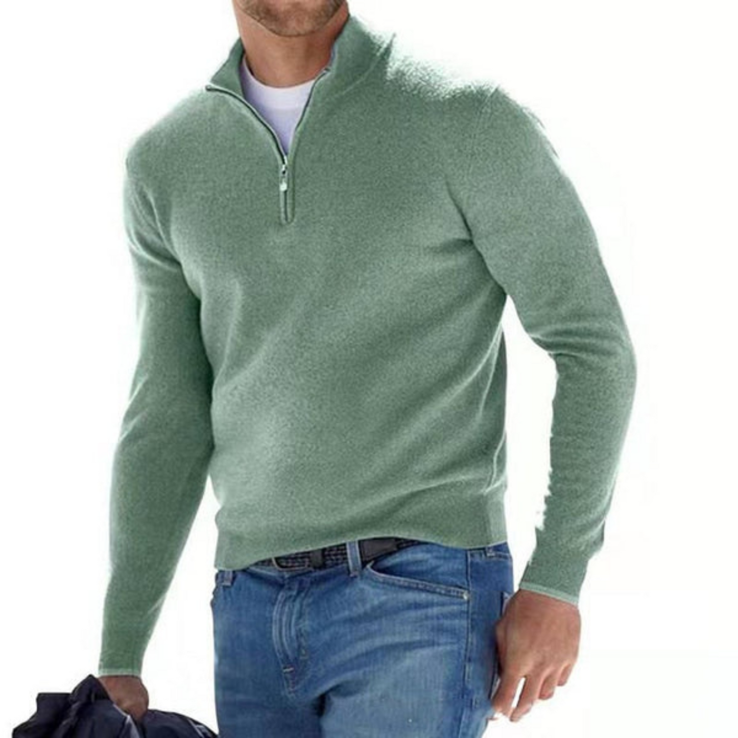 IvyShape | Merino V-Neck Pullover With Zipper