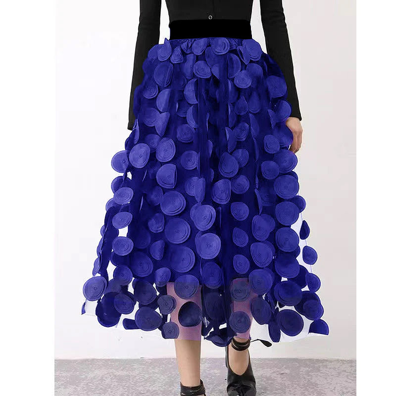 Ivyshape | Chic skirt made of polka dot and tulle patchwork