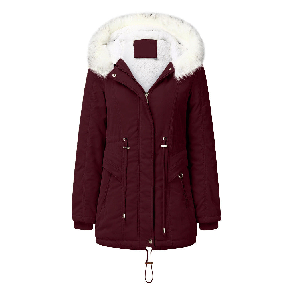 Women's fashionable winter parka with removable faux fur collar and adjustable drawstring waist Ivyshape