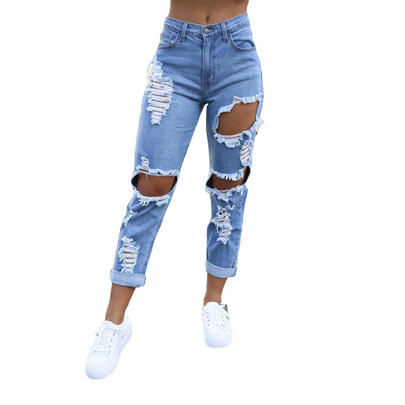 Women's Ripped Mom Jeans in Casual Street Style Ivyshape
