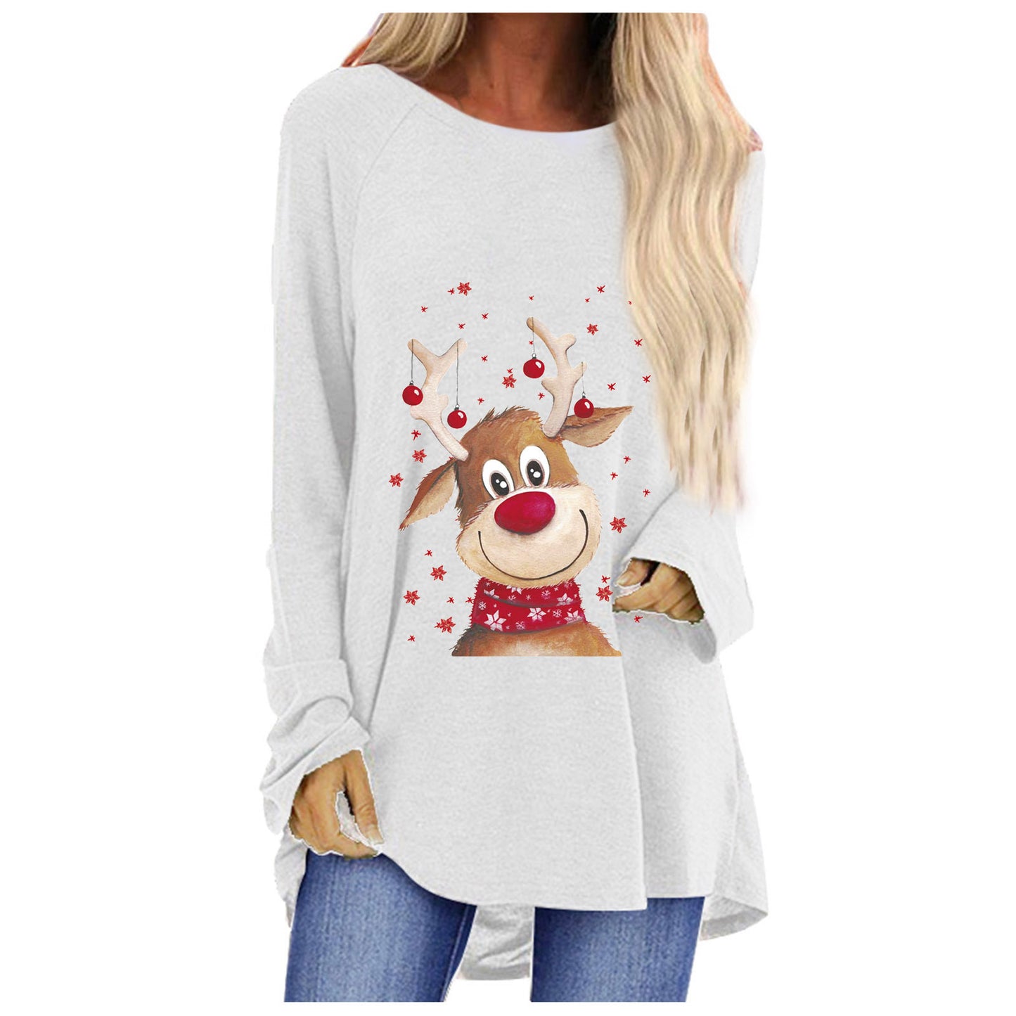 Women Oversized Sweatshirt with Festive Reindeer Motif Ivyshape