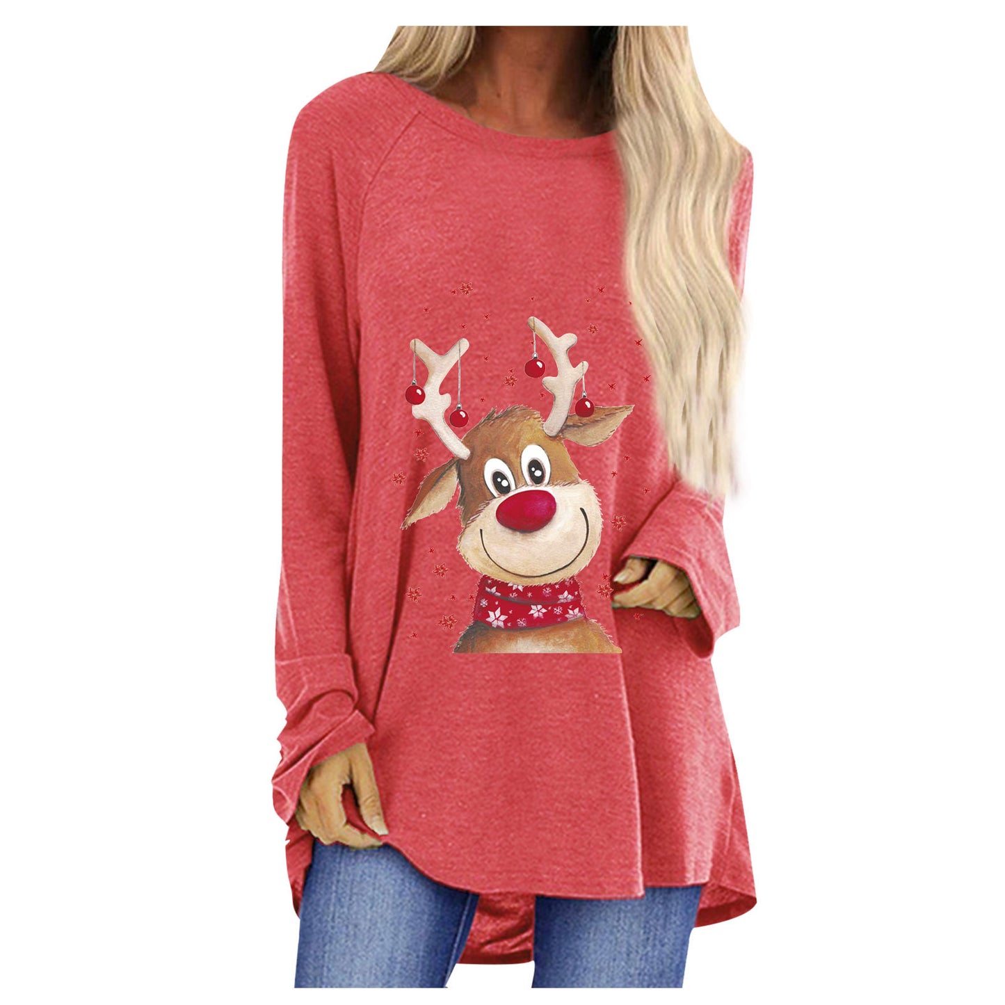 Women Oversized Sweatshirt with Festive Reindeer Motif Ivyshape