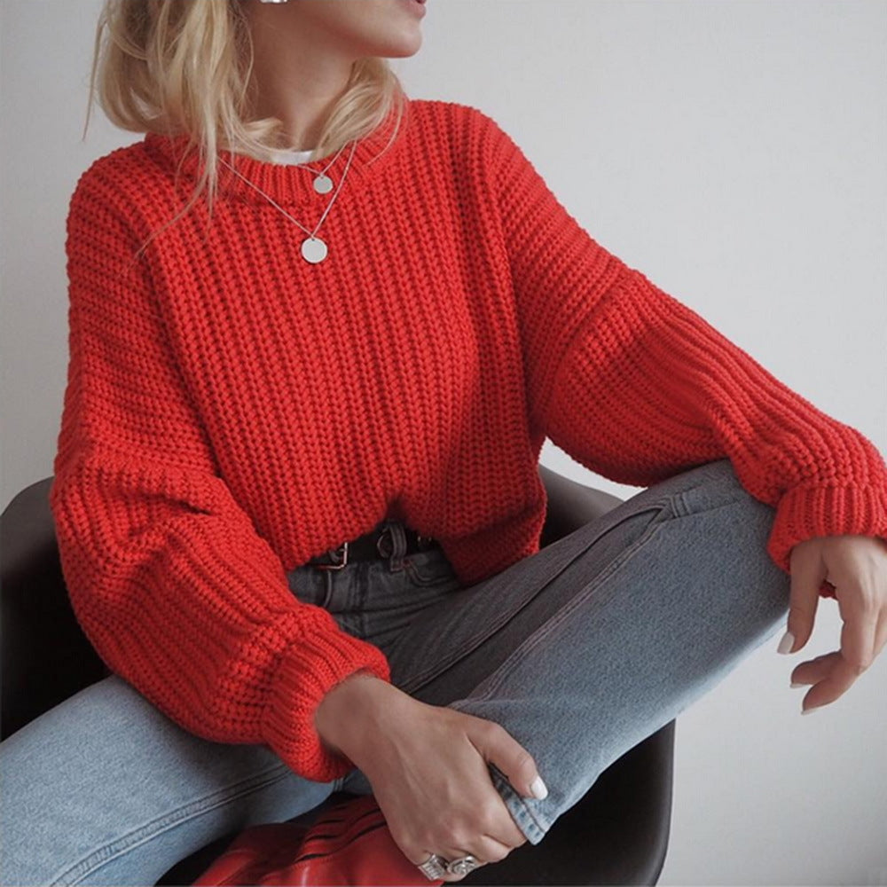 Women chunky knit pullover with casual fit and oversized sleeves Ivyshape