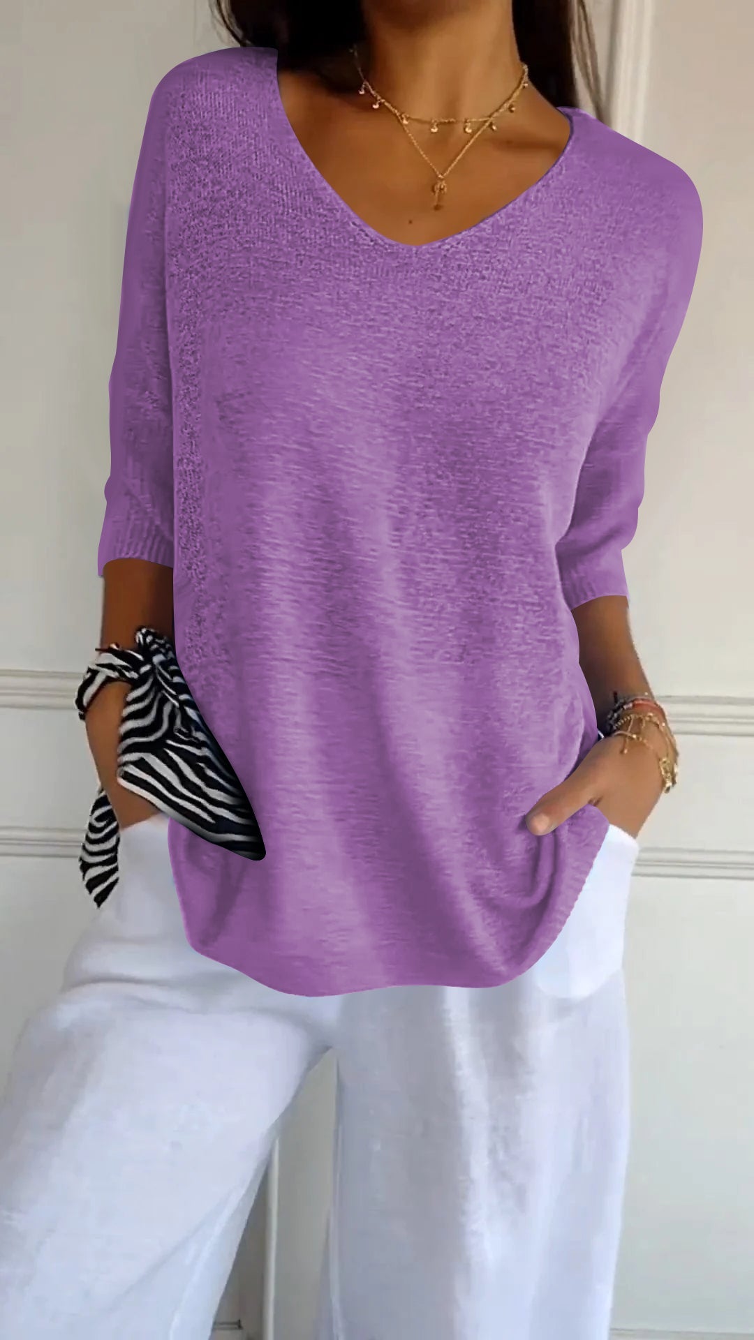Ivyshape | Alexia Solid Knit Top with V-Neck