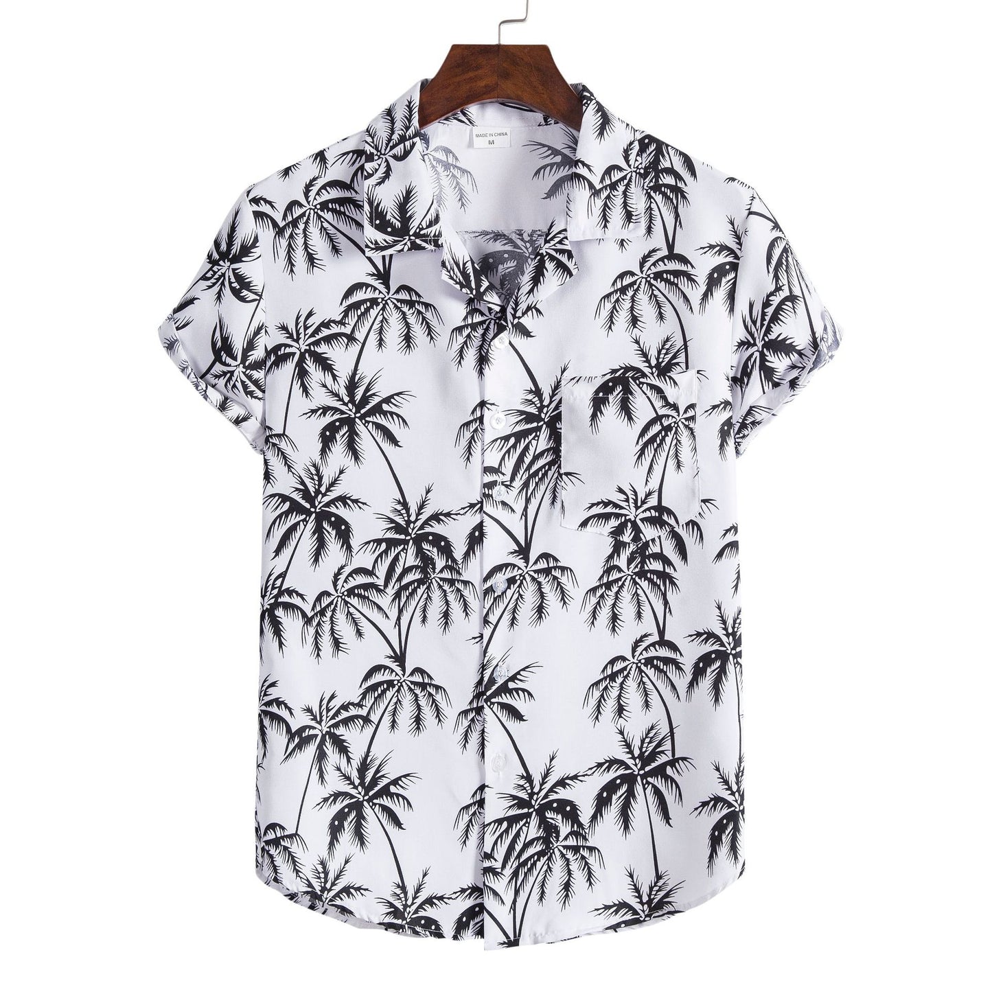 Men's short-sleeve shirt with tropical palm print and casual fit Ivyshape