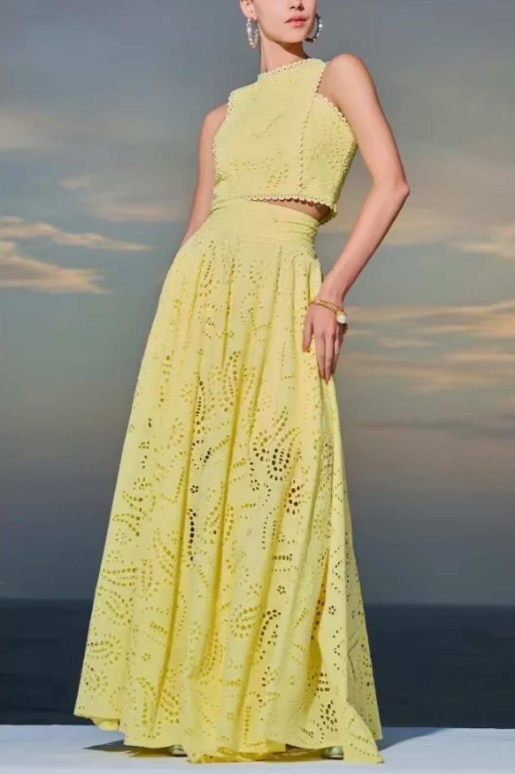 Ivyshape | Short Top and Long Skirt of Cotton Linen