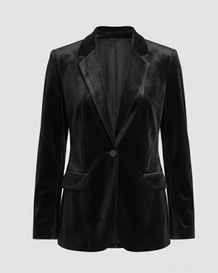 velvet blazer jacket with structured fit and classic lapel collar