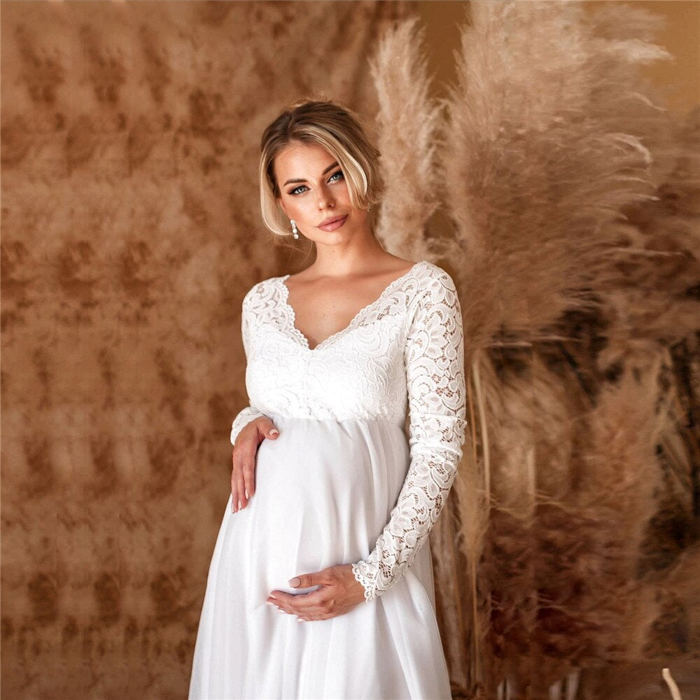 Elegant lace maxi dress for pregnant women