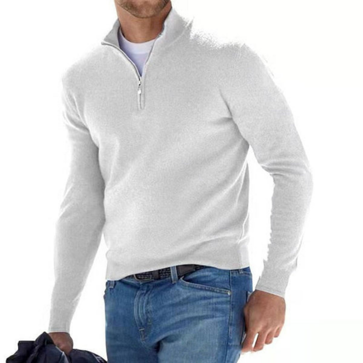 IvyShape | Merino V-Neck Pullover With Zipper