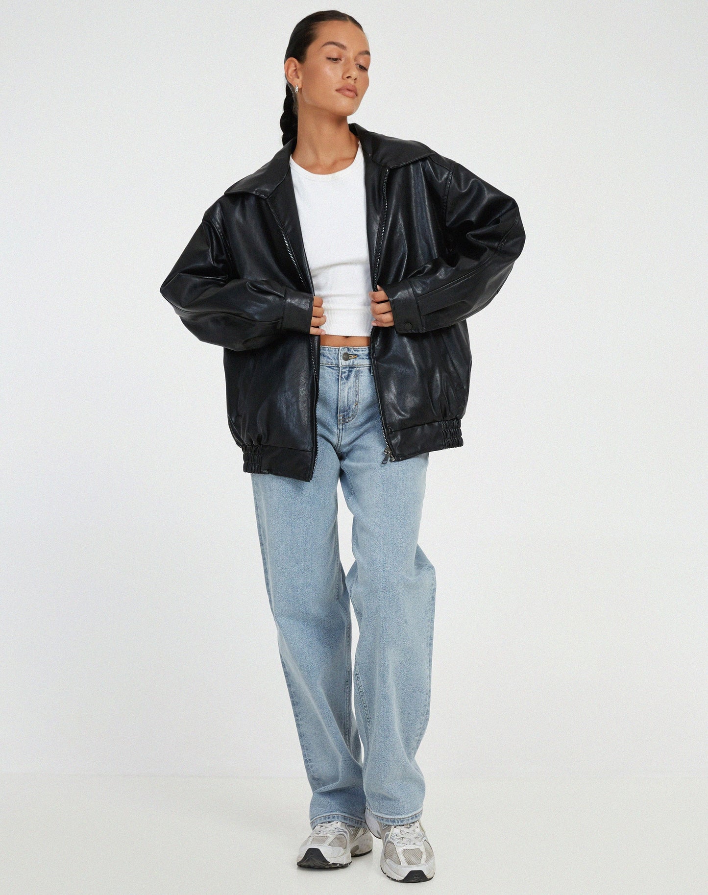 Ivyshape-Mode | Oversized Leather Jacket