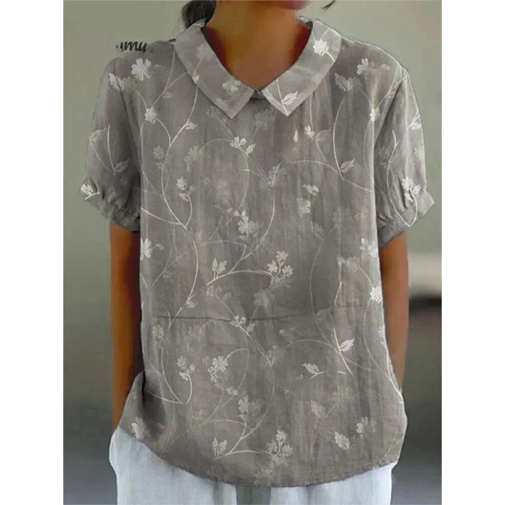 Casual ladies' shirt made of cotton, with floral print