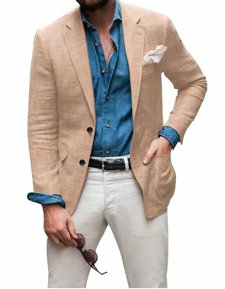 Ivyshape | Men's Linen Blazer Beach Wedding Casual Tailored Fit Solid Color Single-breasted Two Buttons
