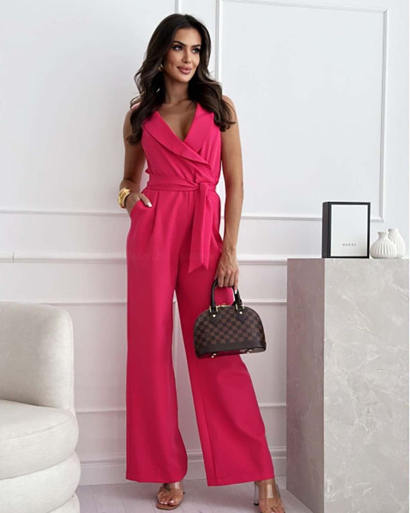 Ivyshape | Jumpsuit Sleeveless V-Neck Wide Cut Jumpsuit Women's Clothing