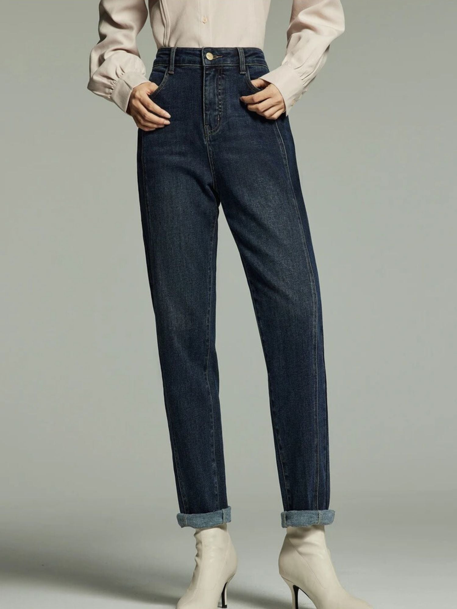 Embroidered Button Pocket High Waist Denim Skinny Slim Jeans main image 1