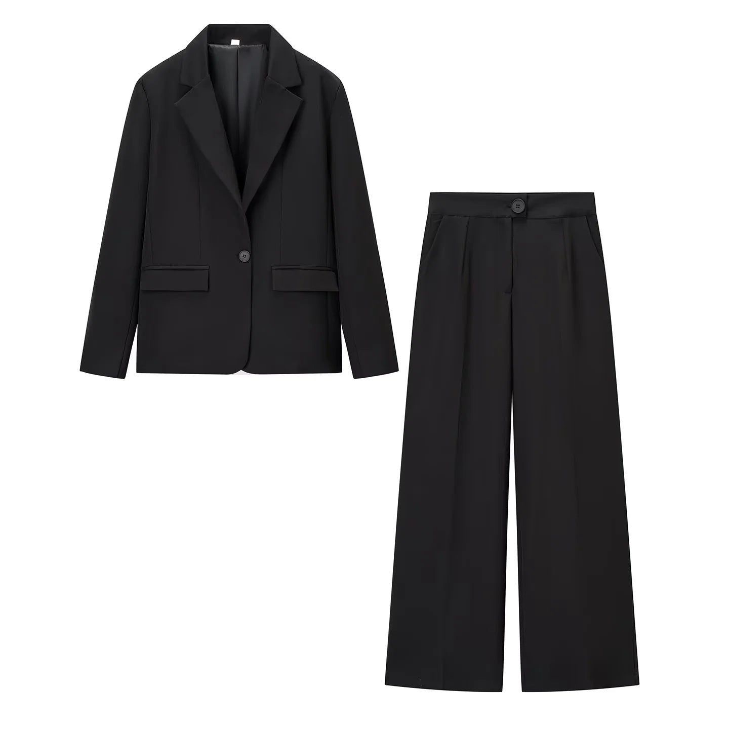 Women elegant suit set with fitted blazer and wide-cut trousers Ivyshape