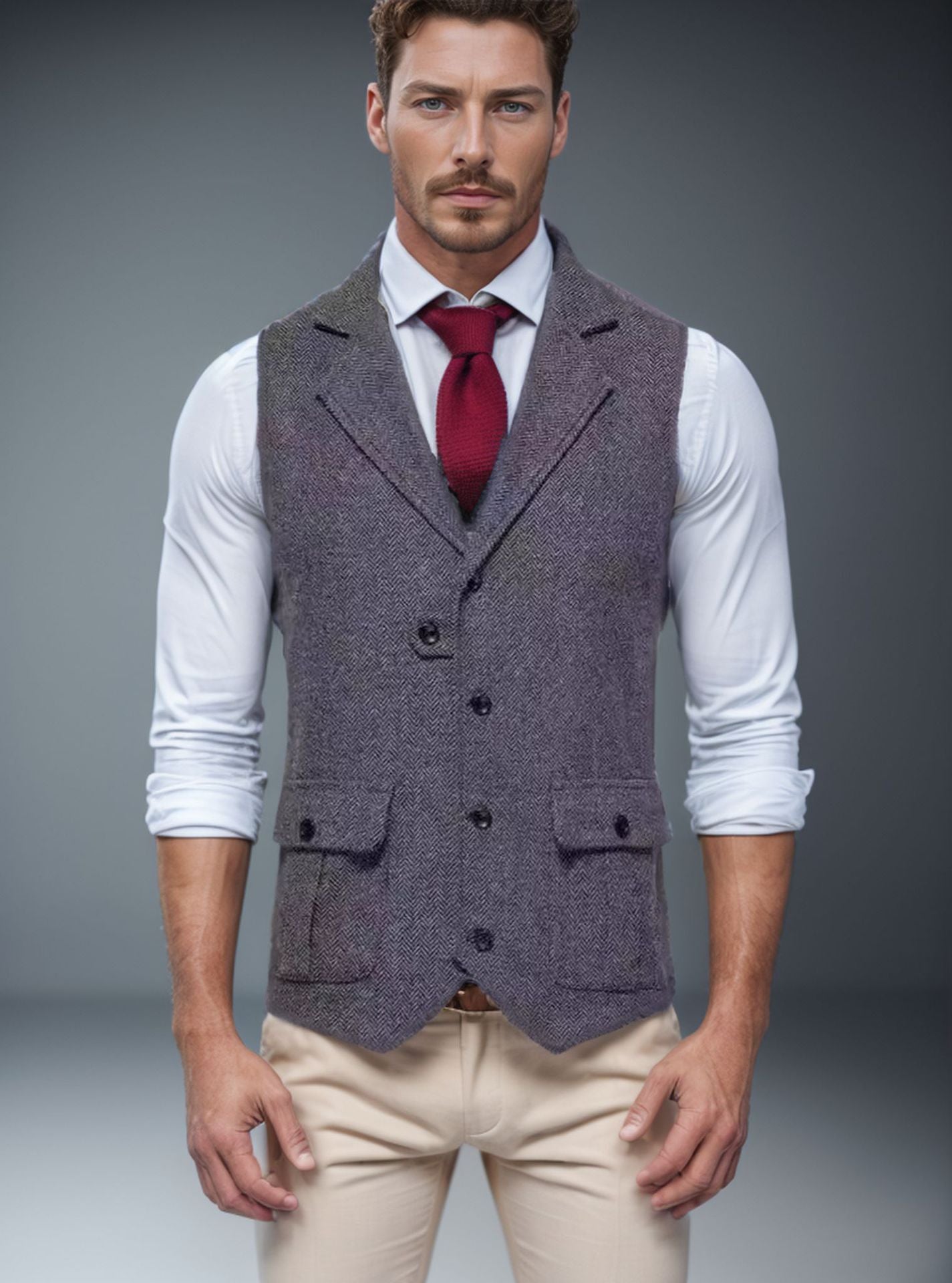 Men's vest in classic herringbone design Ivyshape