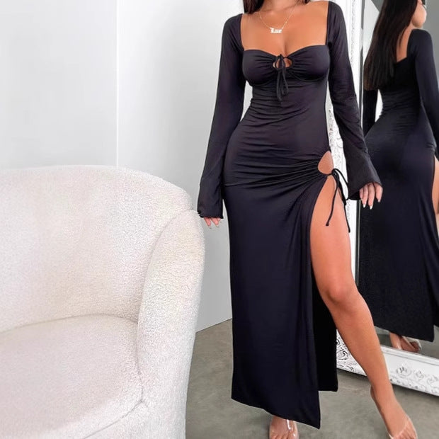 Women Elegant Wrap Dress with Deep V-Neck and Side Slit Ivyshape