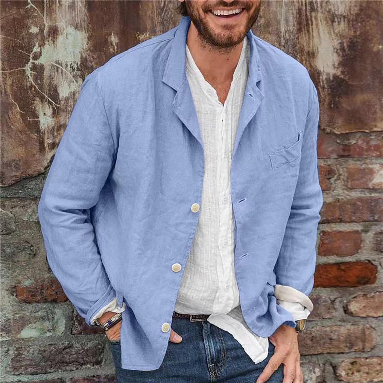 Men's lightweight and airy linen jacket with classic cut Ivyshape