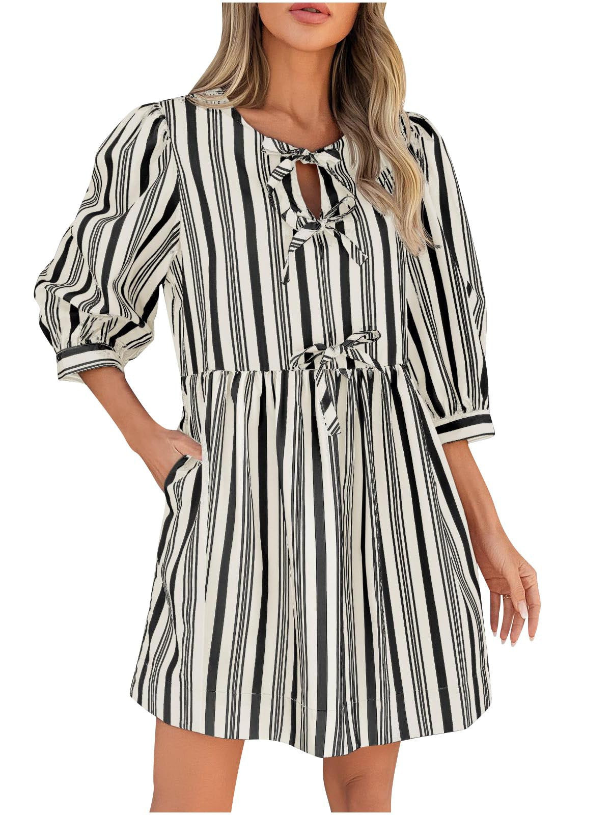 Women's casual striped summer dress with fitted silhouette Ivyshape