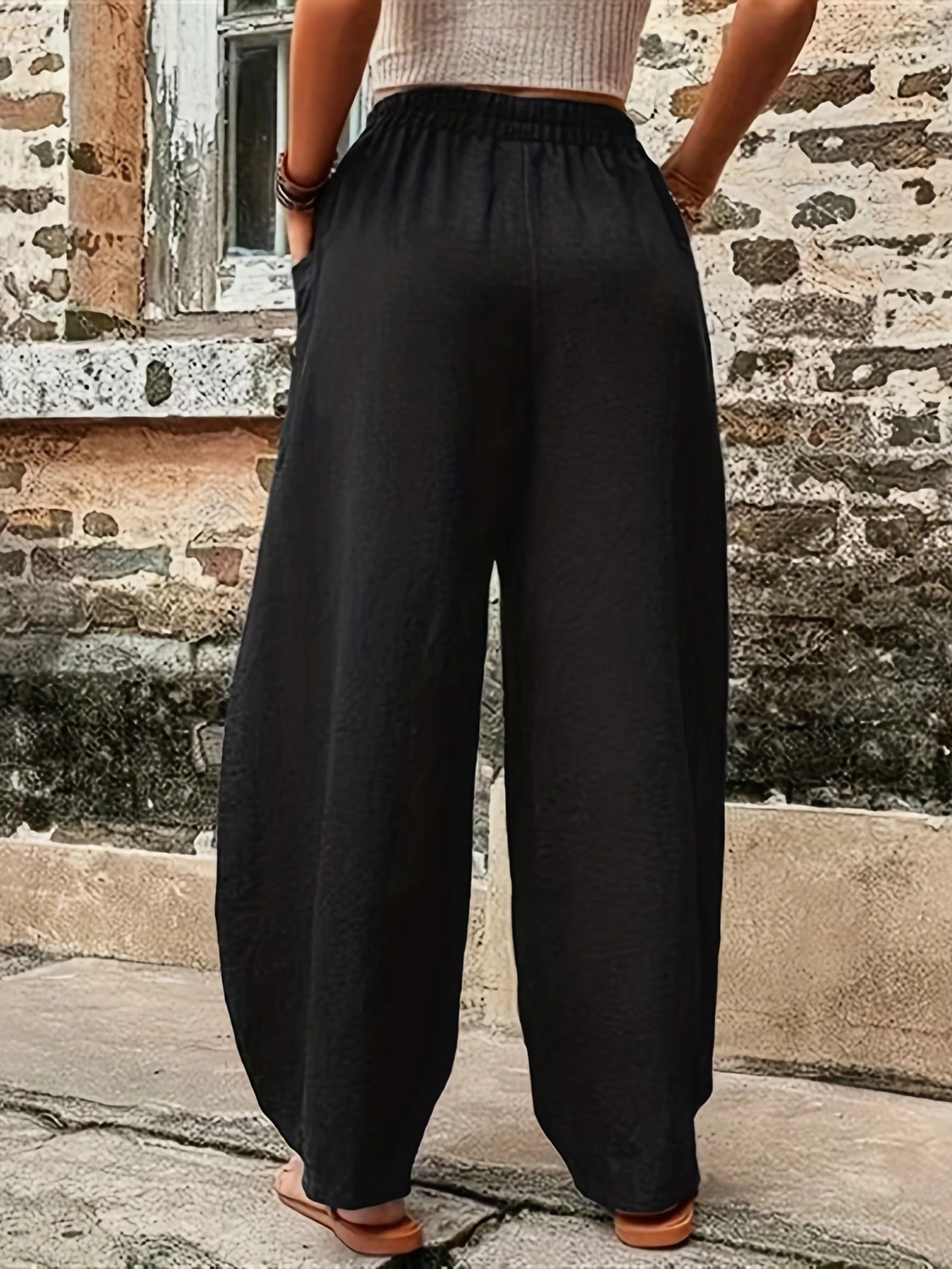 Women's wide cotton trousers with side pockets and dandy design Ivyshape