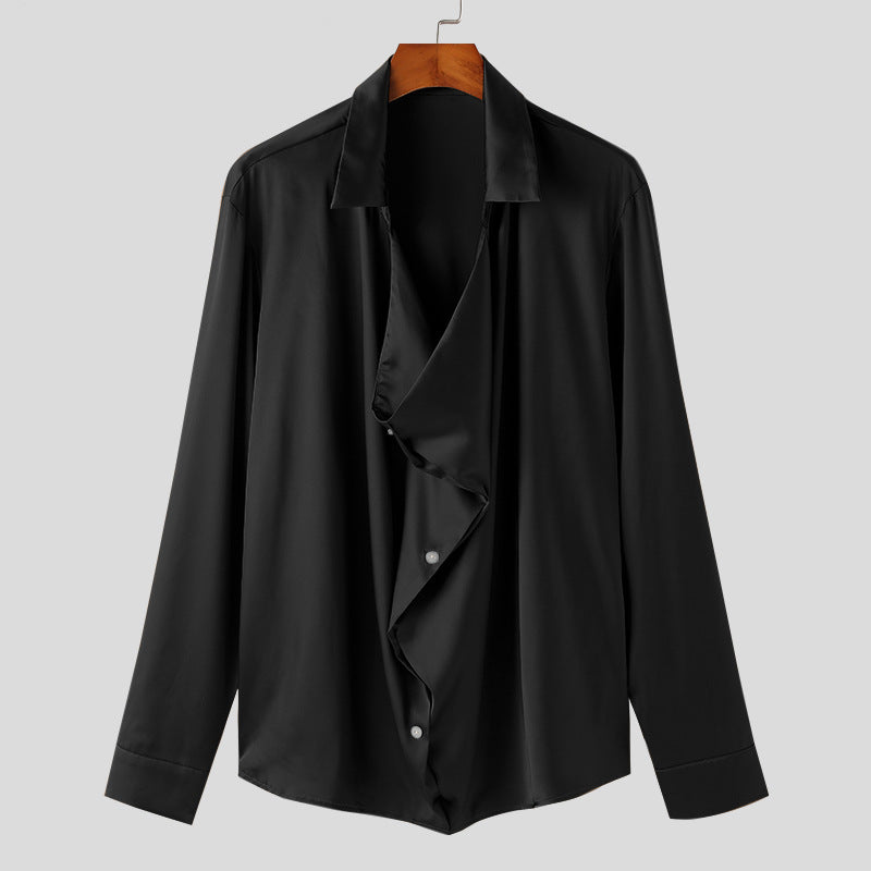 Men's Elegant Long Sleeve Shirt with Draped Button Placket and Silky Finish Ivyshape