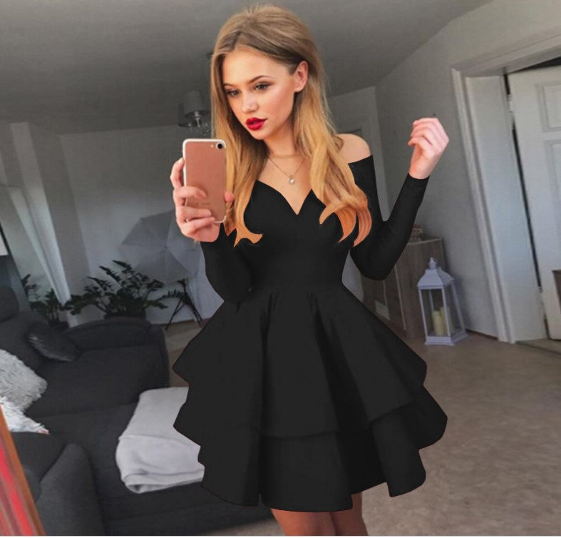 Women’s skater dress with deep V-neck and flared skirt Ivyshape