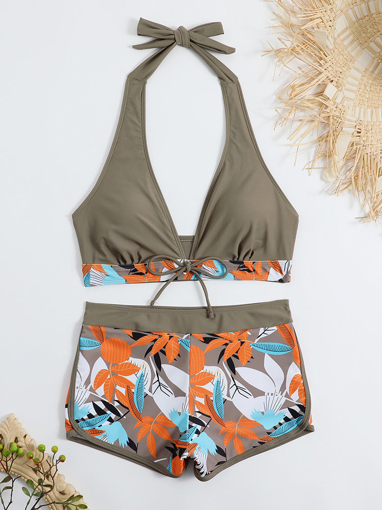 Women's Sporty Bikini Set with Sophisticated Knot Detail and Floral Pattern Ivyshape