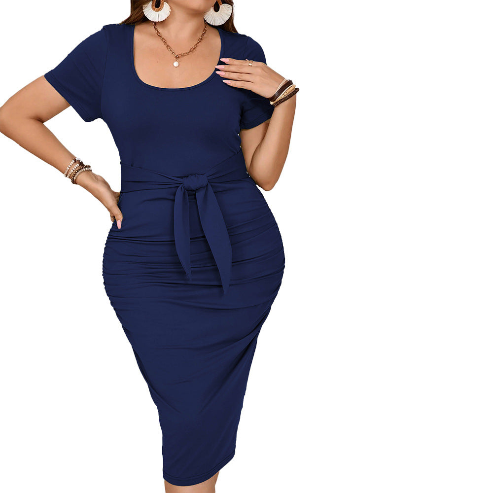 Women's fitted dress with tailored cut and sophisticated tie belt Ivyshape