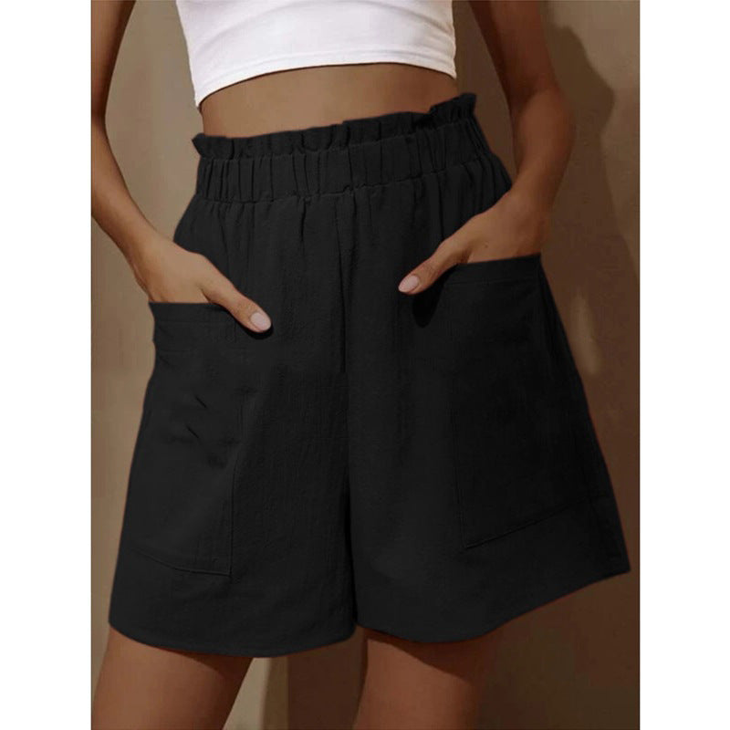 Women's casual linen shorts with elastic waist drawstring and practical side pockets Ivyshape