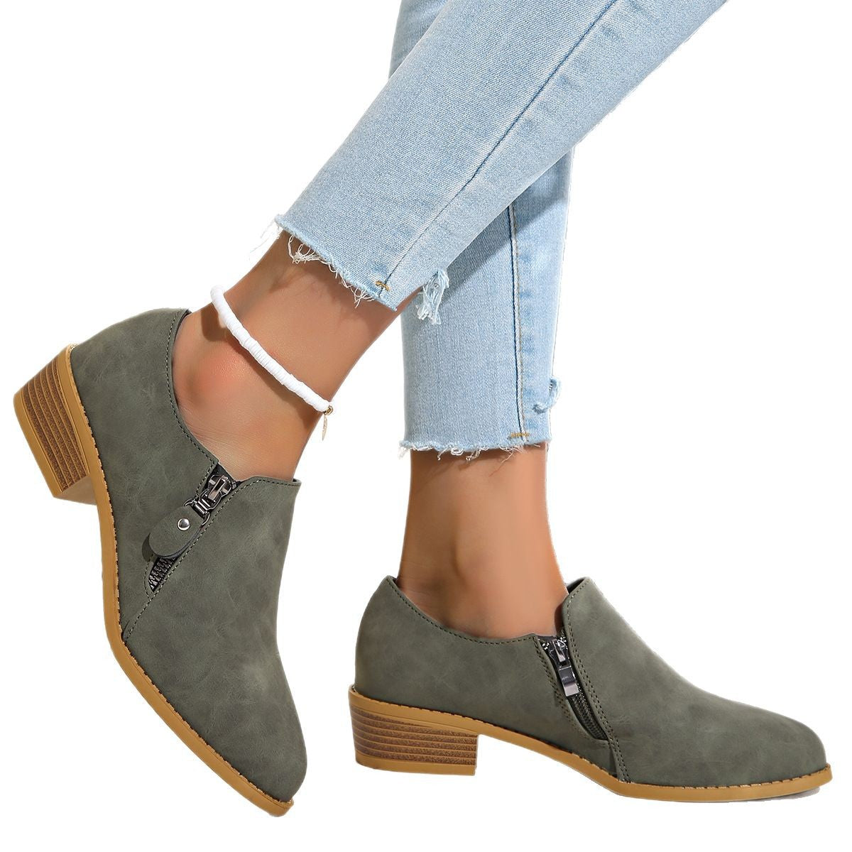 Women's biker ankle boots with trendy zipper and comfortable sole Ivyshape