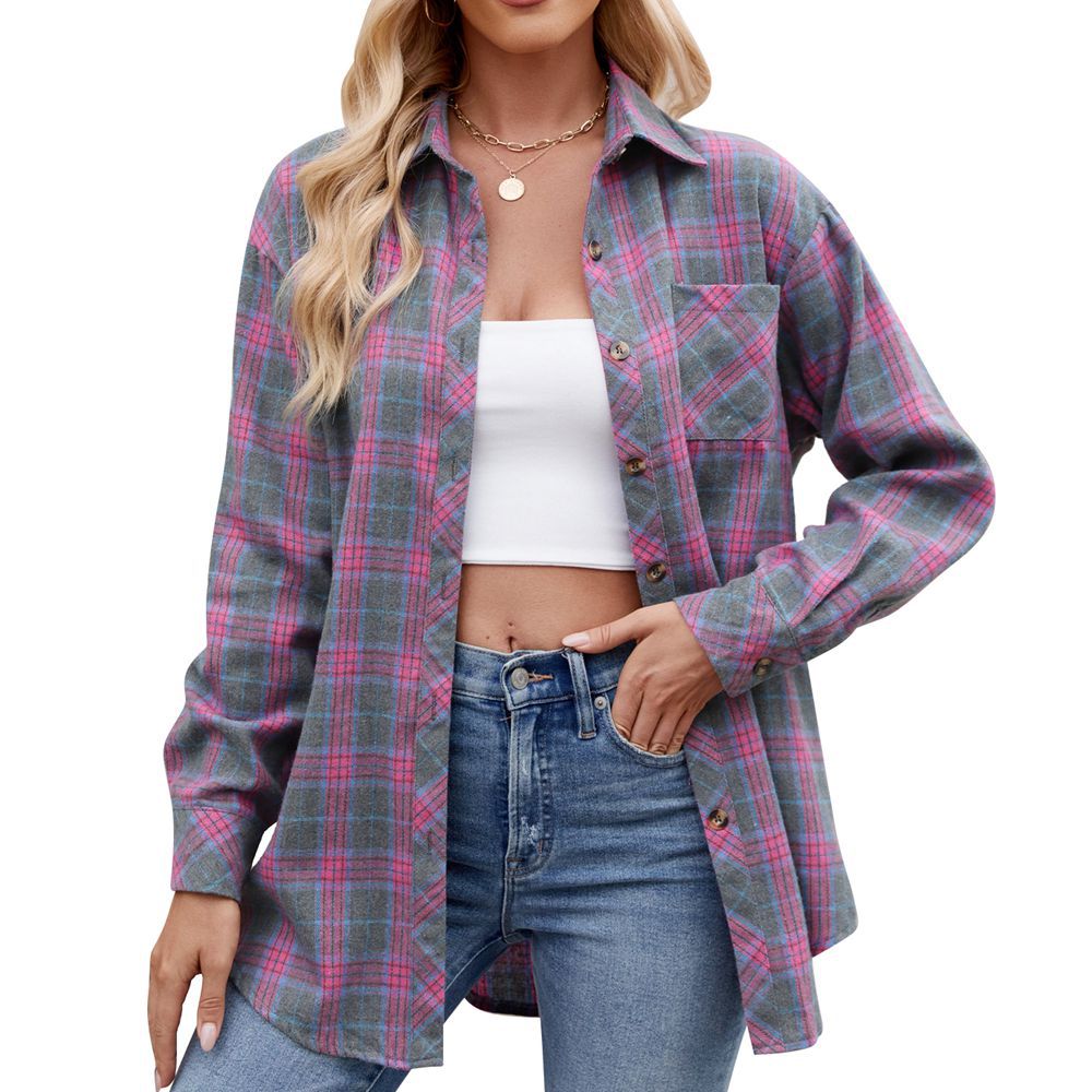 Casual fashion loose plaid shirt female Ivyshape