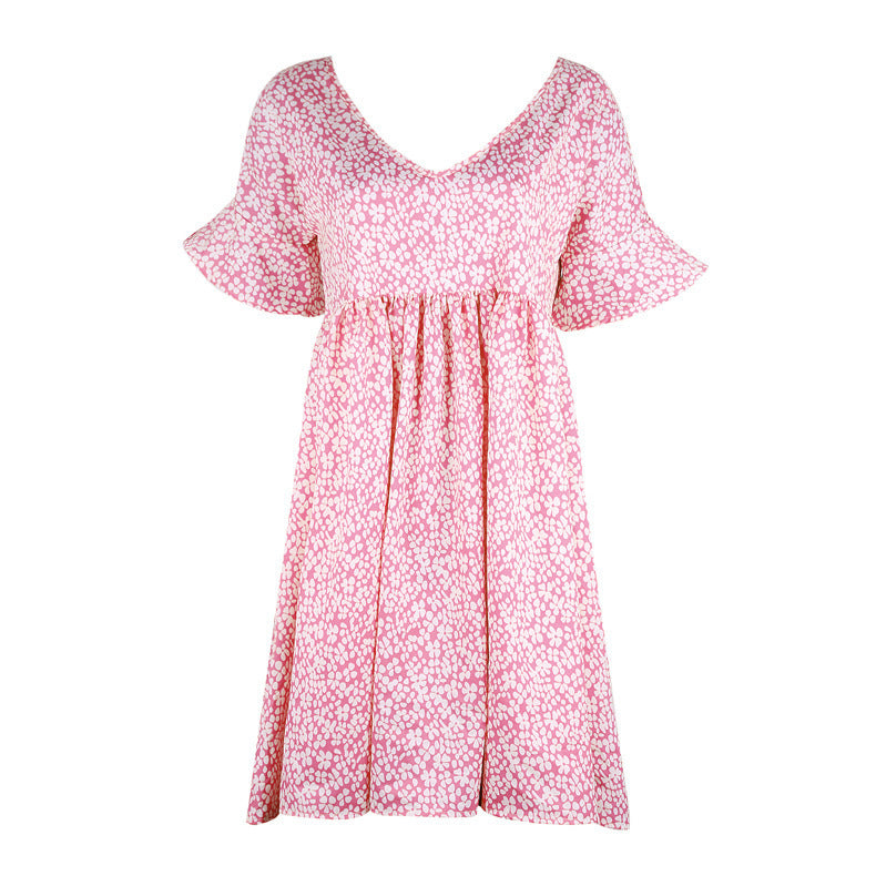Women's airy casual dress with floral details and charming ruffled hems Ivyshape