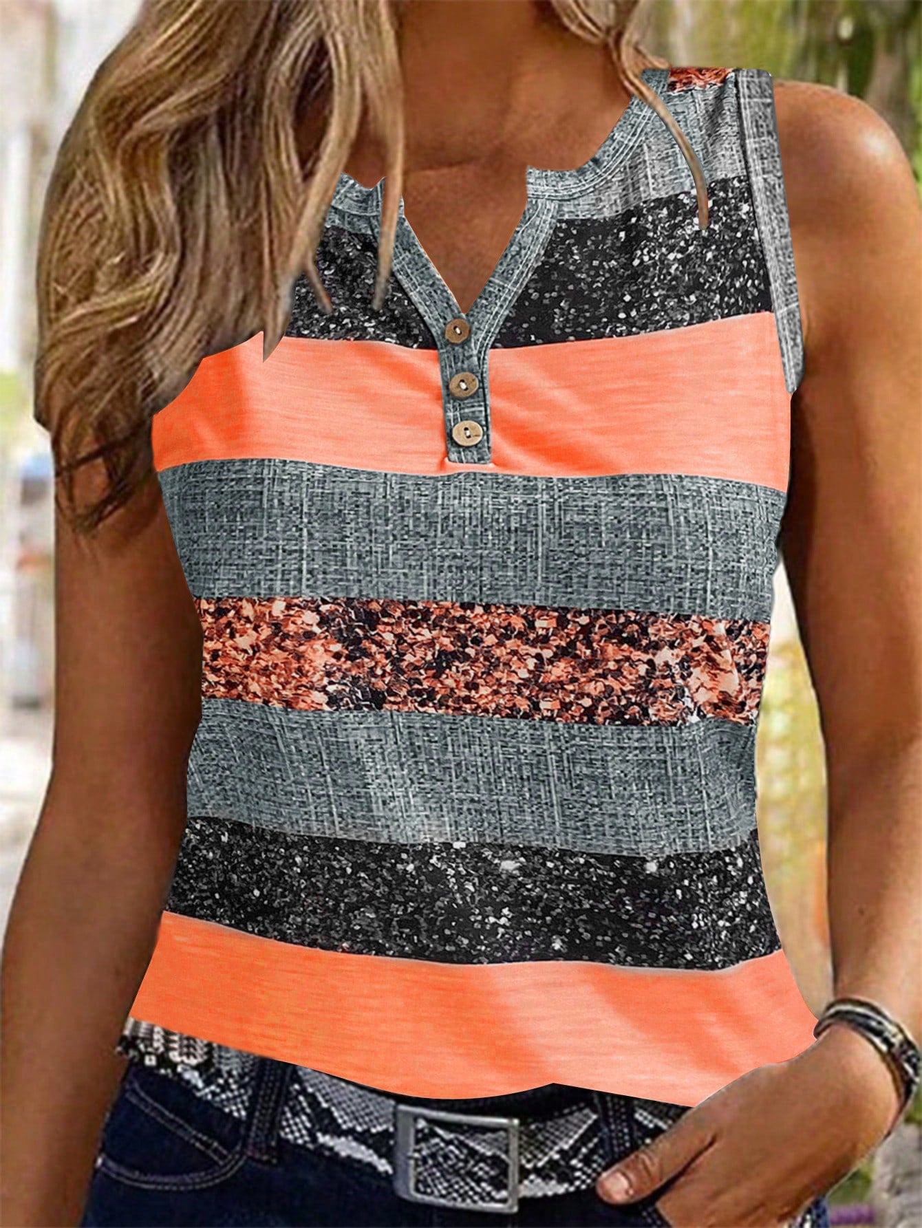 Women Trendy Closed Top with Button Placket and Versatile Stripe Design Ivyshape