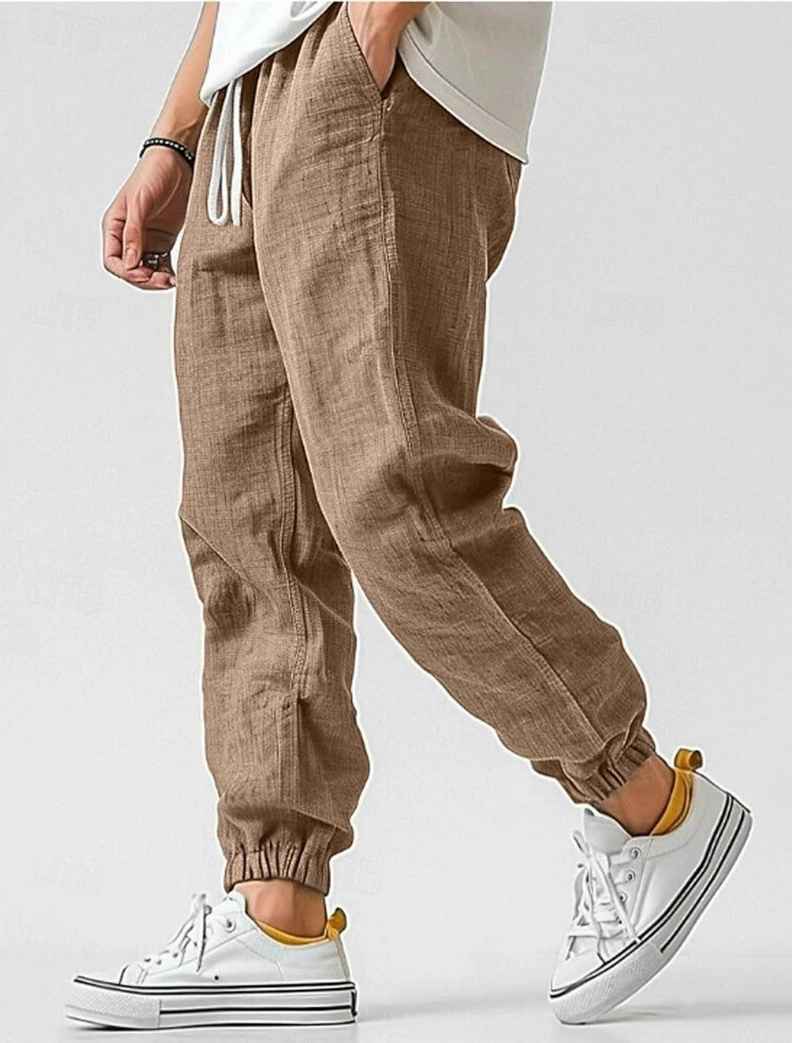 Men's Comfortable Pants with Elastic Waistband and Side Pockets EB