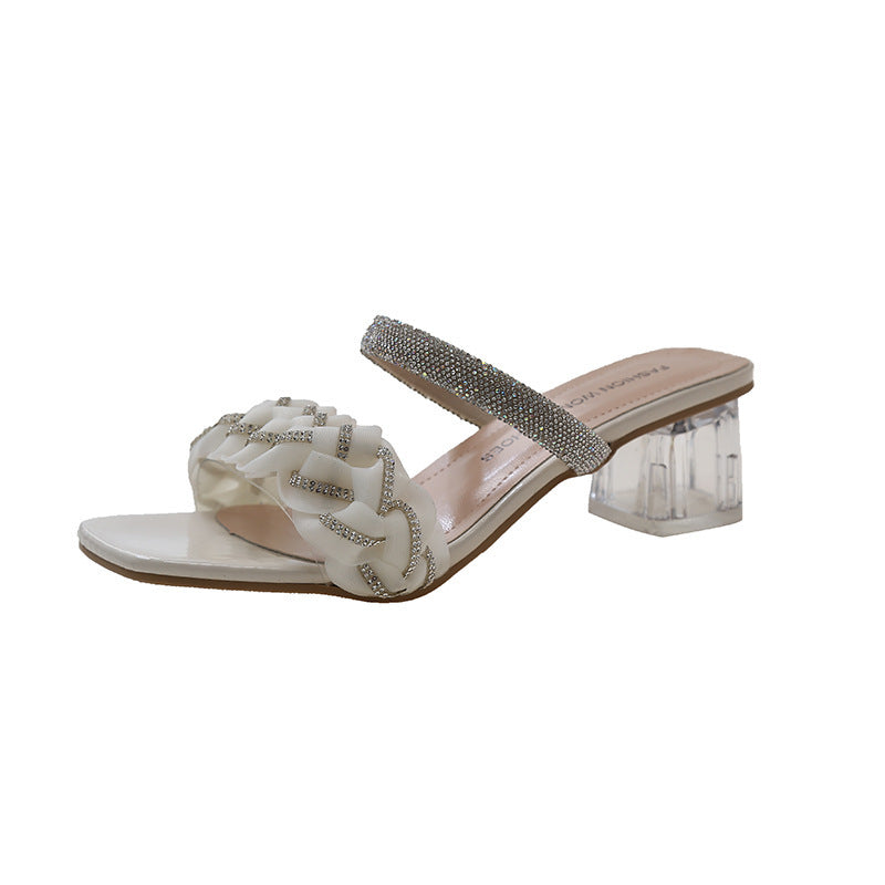 Ladies Elegant Sandals with Glitter Accents and Transparent Heels Ivyshape