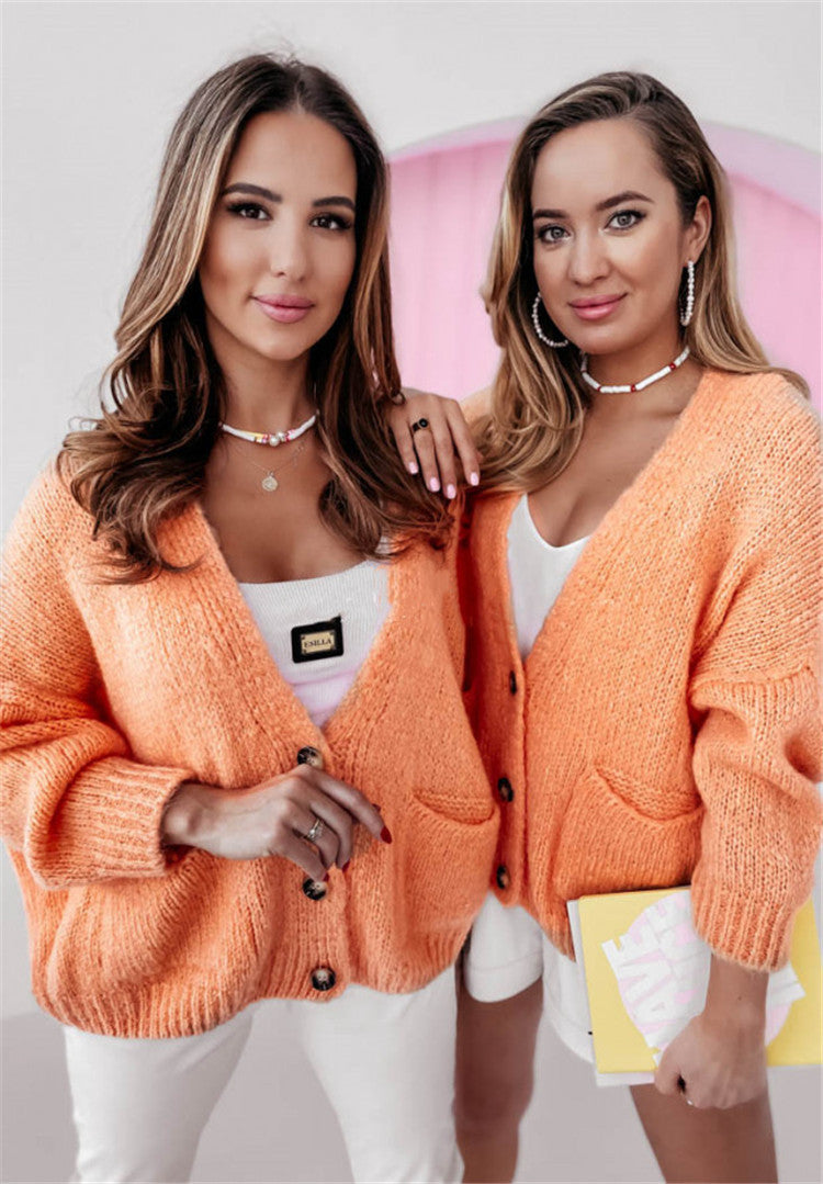 Women's Oversized Cardigan with Pockets and Button Pattern Ivyshape