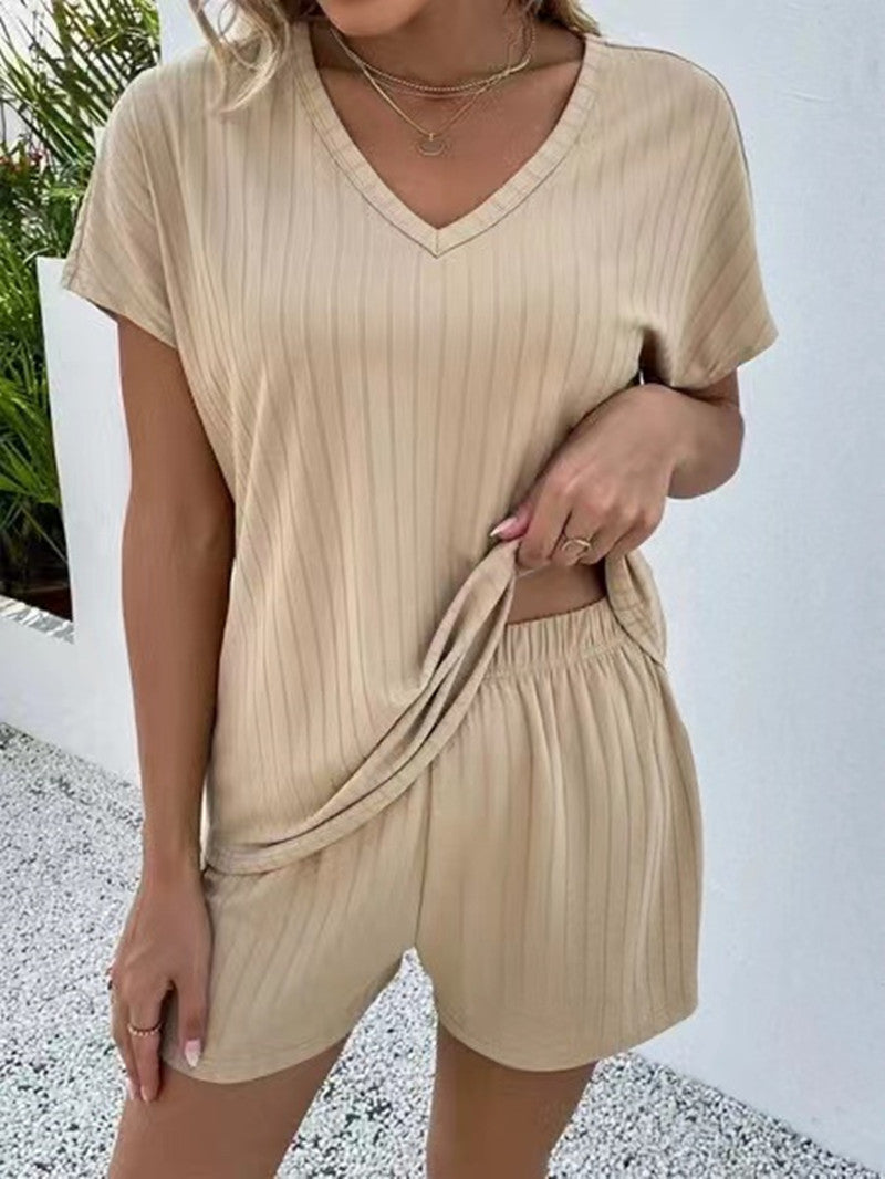 Women's short-sleeve sleep set made of breathable ribbed fabric Ivyshape